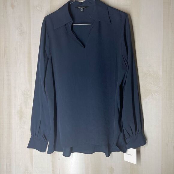 Ellen Tracy new with tags navy long sleeve v neck blouse tunic size large - Picture 7 of 15